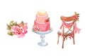 Wedding decor chair, cake and ornament rose