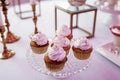 Cupcakes with vanilla cream on a glass plate