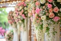 Wedding decor with flowers of the Banquet hall Royalty Free Stock Photo