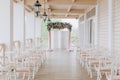 Wedding decor flowers postcard chairs ceremony outside Royalty Free Stock Photo