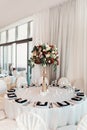 Wedding decor, interior. Festive. Banquet table. Modern wedding decorations. Royalty Free Stock Photo