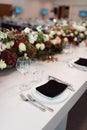 Wedding decor, interior. Festive. Banquet table. Modern wedding decorations. Royalty Free Stock Photo