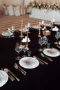 Wedding decor, interior. Festive. Banquet table. Modern wedding decorations. Royalty Free Stock Photo