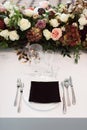 Wedding decor, interior. Festive. Banquet table. Modern wedding decorations. Royalty Free Stock Photo