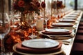 Wedding decor, table details closeup. Autumn luxury design