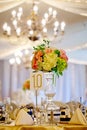 Wedding decor table setting and flowers Royalty Free Stock Photo