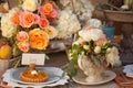 Wedding decor table setting and flowers Royalty Free Stock Photo