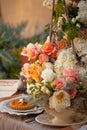 Wedding decor table setting and flowers Royalty Free Stock Photo