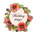 Wedding decor, watercolor poppies, frames