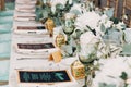 Wedding decor in white green tones Royalty Free Stock Photo