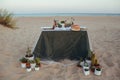 Wedding decorated table with succulents on the beach Royalty Free Stock Photo