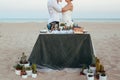 Wedding decorated table with succulents in front of newlyweds Royalty Free Stock Photo