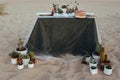 Wedding decorated table with succulents on the sand Royalty Free Stock Photo