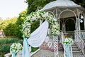 Wedding decoration with arch and table Royalty Free Stock Photo