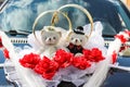 Wedding decoration on car.