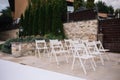 wedding decoration chairs in rustic green style. Wedding in Italy. fine art wedding photo. Royalty Free Stock Photo