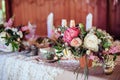 Wedding decoration,flower decoration on the table, rustic Royalty Free Stock Photo