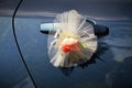 Wedding decoration on the handle of the car door Royalty Free Stock Photo