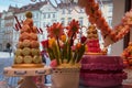 Dessert. Sweet colorful macarons or macaroons and flower gypsophila. Royalty Free Stock Photo