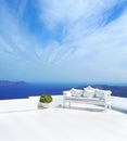 Wedding decoration on Santorini island. Beautiful sky. Royalty Free Stock Photo