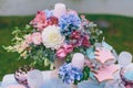 Wedding decoration in the style of boho, floral arrangement, decorated table in the garden. Bridal bouquet Royalty Free Stock Photo