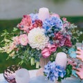 Wedding decoration in the style of boho, floral arrangement, decorated table in the garden. Bridal bouquet Royalty Free Stock Photo