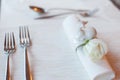 Wedding decoration on a white table close-up Royalty Free Stock Photo