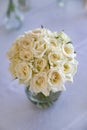 Wedding decorations. Bride\'s bouquet on the festive table. Selective focus image Royalty Free Stock Photo