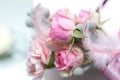 Wedding decorations. Decoration of holidays with fresh flowers. Pink roses and carnations Royalty Free Stock Photo