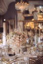 Wedding decorations with flowers and candles. banquet decor. Royalty Free Stock Photo