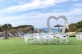 Wedding decorations on Sidari beach near the D`Amour Canal on Corfu island, Greece Royalty Free Stock Photo