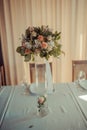 Wedding decorations tables chairs flowers Royalty Free Stock Photo