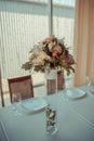 Wedding decorations tables chairs flowers Royalty Free Stock Photo