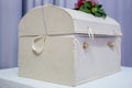 Wedding decorative box with feather and leaves, chest for gifts and money Royalty Free Stock Photo