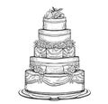 Wedding delicious cake hand drawn sketch