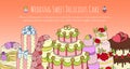 Wedding delicious cake set of banners vector illustration. Chocolate and fruity desserts for sweet shop with fresh and