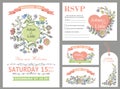 Wedding design template set.Doodle Floral decor Royalty Free Stock Photo