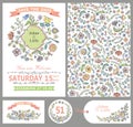 Wedding design template set.Doodle Floral decor,pattern card Royalty Free Stock Photo