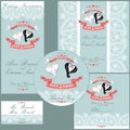 Wedding design template withf Paisley border,cartoon wedding hearts