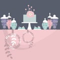 Wedding dessert table with cake. Candy bar. Vector illustration