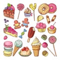 Wedding desserts, sweets cupcakes and ice cream in hand drawn style. Coloring doodle vector collection Royalty Free Stock Photo