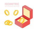 Wedding diamond ring in a box isometric set. Vector illustration