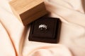 Wedding diamond ring with gift box, close-up Royalty Free Stock Photo