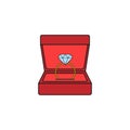 Wedding diamond ring in gift box solid icon