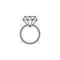 Wedding diamond ring line icon, engagement ring