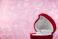 Wedding diamond ring in red heart shaped gift box Royalty Free Stock Photo