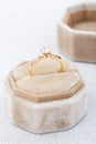 Wedding diamond ring in velvet beige jewelry box Royalty Free Stock Photo