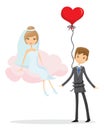 Wedding doodle couple in love. Vector illustration for greeting card, invitation and banner