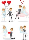 Wedding doodle couple in love. Vector illustration for greeting card, invitation and banner