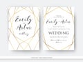 Wedding double invite, invitation save the date card elegant design with luxury vector golden foil geometrical, linear decorative